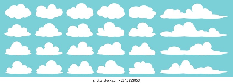 Collection of white cloud illustrations. Vector set of cartoon clouds in flat design.Cloud.