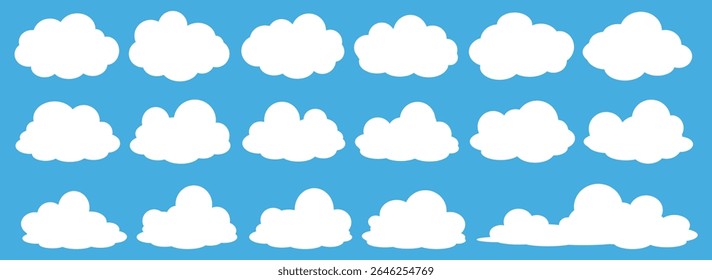 Coleção de ilustrações de nuvens brancas. Vetor conjunto de nuvens de desenhos animados em design plano.Nuvem.