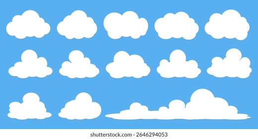 Collection of white cloud illustrations. Vector set of cartoon clouds in flat design.Cloud.