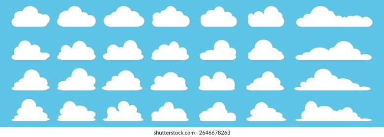 Collection of white cloud illustrations. Vector set of cartoon clouds in flat design.Cloud.
