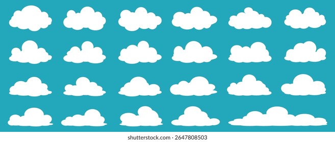 Collection of white cloud illustrations. Vector set of cartoon clouds in flat design.Cloud.