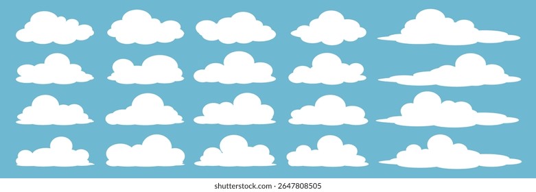 Collection of white cloud illustrations. Vector set of cartoon clouds in flat design.Cloud.