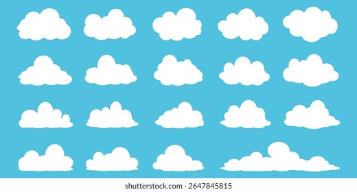 Collection of white cloud illustrations. Vector set of cartoon clouds in flat design.Cloud.