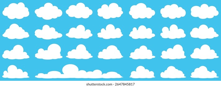 Collection of white cloud illustrations. Vector set of cartoon clouds in flat design.Cloud.