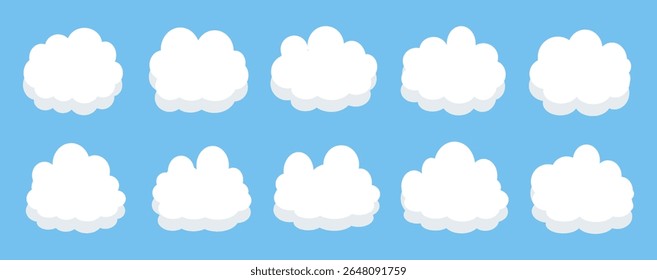 Collection of white cloud illustrations. Vector set of cartoon clouds in flat design.Cloud.