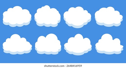 Collection of white cloud illustrations. Vector set of cartoon clouds in flat design.Cloud.