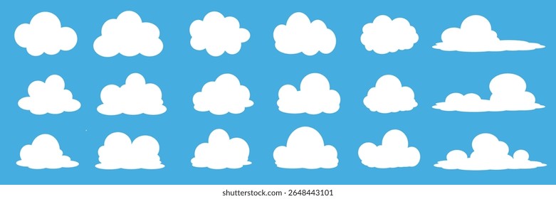 Collection of white cloud illustrations. Vector set of cartoon clouds in flat design.Cloud.