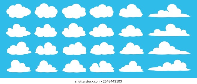 Collection of white cloud illustrations. Vector set of cartoon clouds in flat design.Cloud.
