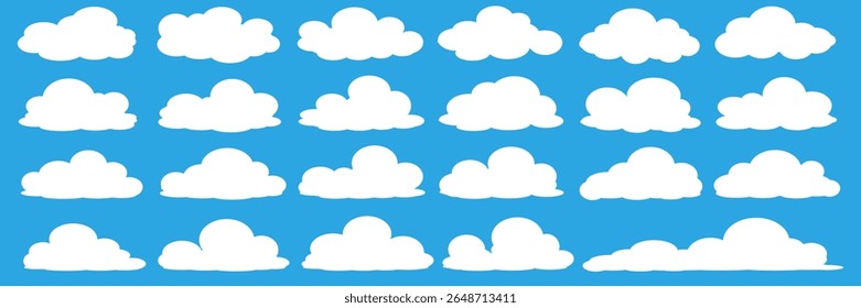 Collection of white cloud illustrations. Vector set of cartoon clouds in flat design.Cloud.