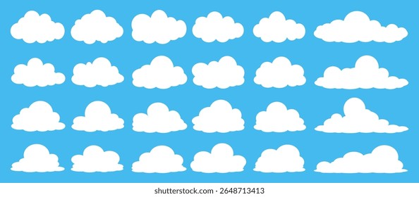 Collection of white cloud illustrations. Vector set of cartoon clouds in flat design.Cloud.