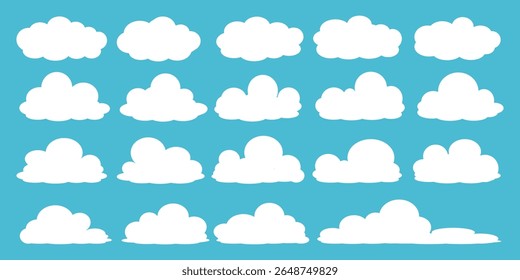 Collection of white cloud illustrations. Vector set of cartoon clouds in flat design.Cloud.