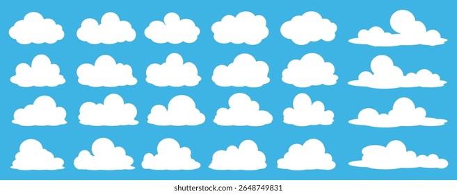 Collection of white cloud illustrations. Vector set of cartoon clouds in flat design.Cloud.