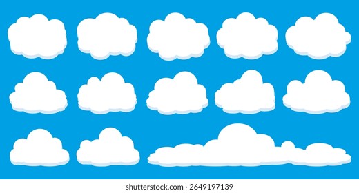 Collection of white cloud illustrations. Vector set of cartoon clouds in flat design.Cloud.