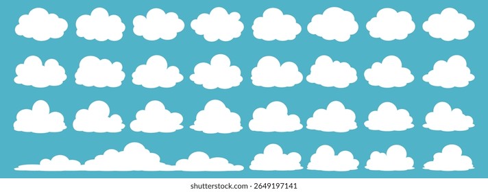 Collection of white cloud illustrations. Vector set of cartoon clouds in flat design.Cloud.
