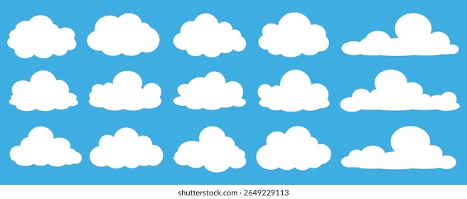 Collection of white cloud illustrations. Vector set of cartoon clouds in flat design.Cloud.