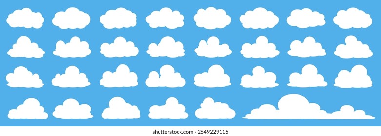 Collection of white cloud illustrations. Vector set of cartoon clouds in flat design.Cloud.