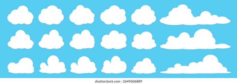 Collection of white cloud illustrations. Vector set of cartoon clouds in flat design.Cloud.