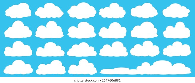 Collection of white cloud illustrations. Vector set of cartoon clouds in flat design.Cloud.