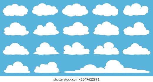 Collection of white cloud illustrations. Vector set of cartoon clouds in flat design.Cloud.