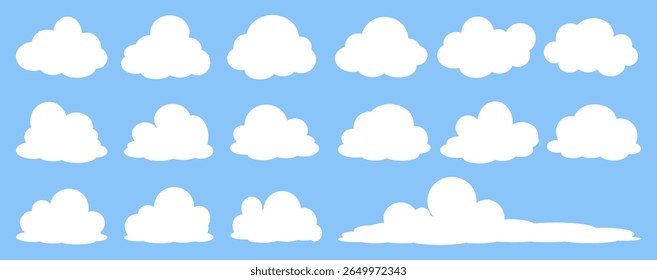 Collection of white cloud illustrations. Vector set of cartoon clouds in flat design.Cloud.