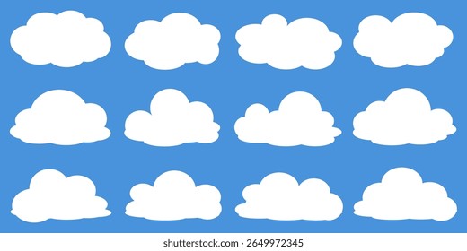Collection of white cloud illustrations. Vector set of cartoon clouds in flat design.Cloud.