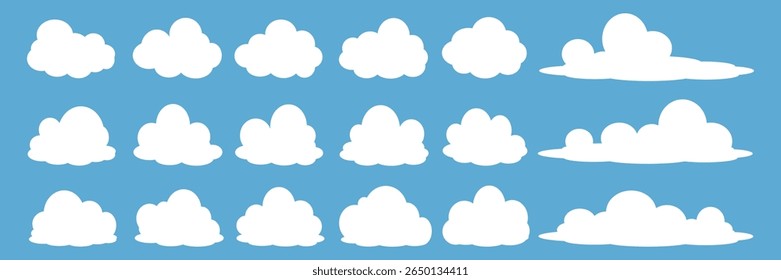 Collection of white cloud illustrations. Vector set of cartoon clouds in flat design.Cloud.