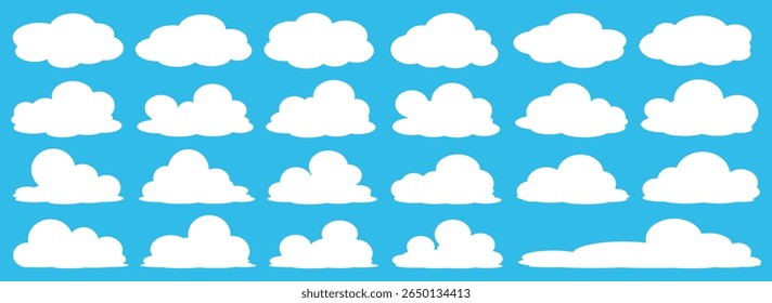 Collection of white cloud illustrations. Vector set of cartoon clouds in flat design.Cloud.