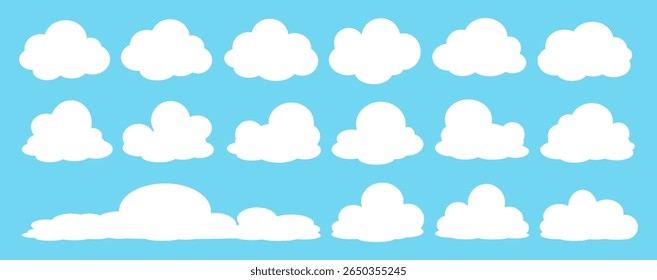 Collection of white cloud illustrations. Vector set of cartoon clouds in flat design.Cloud.