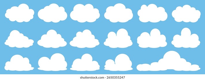 Collection of white cloud illustrations. Vector set of cartoon clouds in flat design.Cloud.