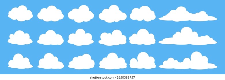 Collection of white cloud illustrations. Vector set of cartoon clouds in flat design.Cloud.