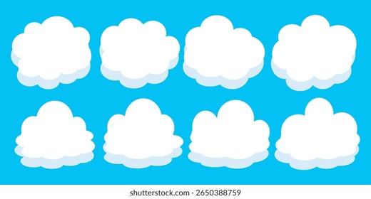 Collection of white cloud illustrations. Vector set of cartoon clouds in flat design.Cloud.