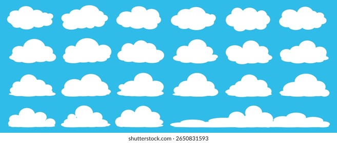 Collection of white cloud illustrations. Vector set of cartoon clouds in flat design.Cloud.