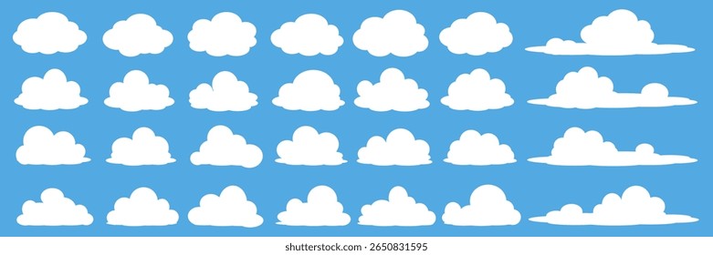 Collection of white cloud illustrations. Vector set of cartoon clouds in flat design.Cloud.
