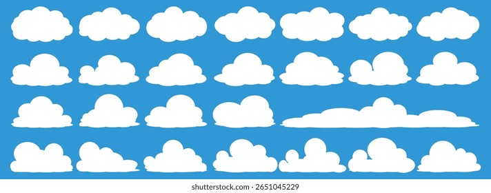 Collection of white cloud illustrations. Vector set of cartoon clouds in flat design.Cloud.
