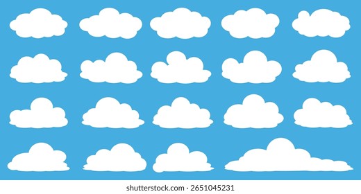 Collection of white cloud illustrations. Vector set of cartoon clouds in flat design.Cloud.