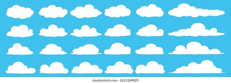 Collection of white cloud illustrations. Vector set of cartoon clouds in flat design.Cloud.