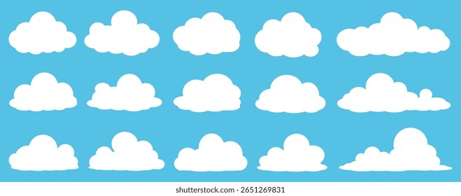 Collection of white cloud illustrations. Vector set of cartoon clouds in flat design.Cloud.