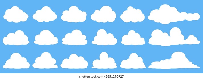 Collection of white cloud illustrations. Vector set of cartoon clouds in flat design.Cloud.