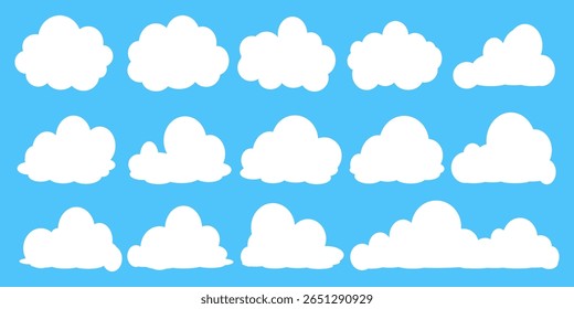 Collection of white cloud illustrations. Vector set of cartoon clouds in flat design.Cloud.