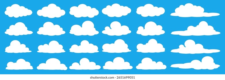 Collection of white cloud illustrations. Vector set of cartoon clouds in flat design.Cloud.