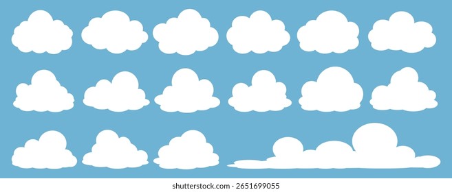 Collection of white cloud illustrations. Vector set of cartoon clouds in flat design.Cloud.
