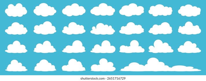 Collection of white cloud illustrations. Vector set of cartoon clouds in flat design.Cloud.