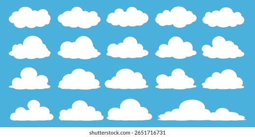 Collection of white cloud illustrations. Vector set of cartoon clouds in flat design.Cloud.