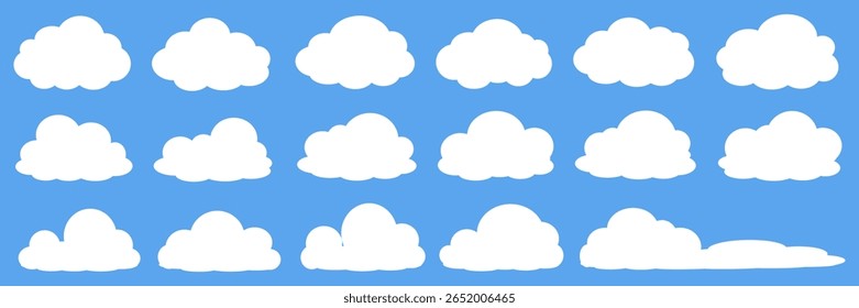 Collection of white cloud illustrations. Vector set of cartoon clouds in flat design.Cloud.
