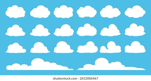 Collection of white cloud illustrations. Vector set of cartoon clouds in flat design.Cloud.