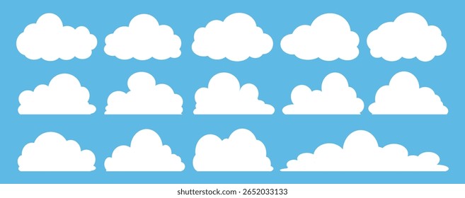 Collection of white cloud illustrations. Vector set of cartoon clouds in flat design.Cloud.