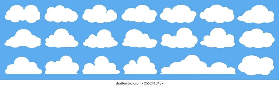 Collection of white cloud illustrations. Vector set of cartoon clouds in flat design.Cloud.
