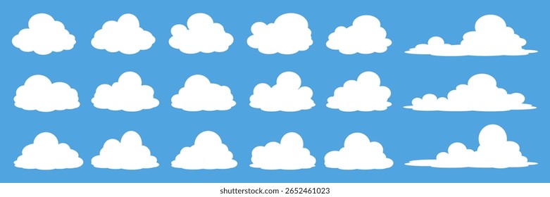 Collection of white cloud illustrations. Vector set of cartoon clouds in flat design.Cloud icon set. 
