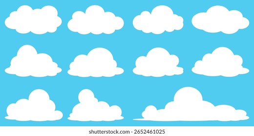 Collection of white cloud illustrations. Vector set of cartoon clouds in flat design.Cloud icon set. 