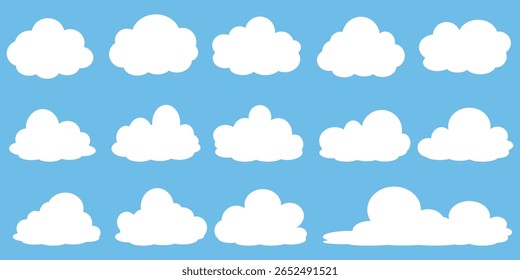 Collection of white cloud illustrations. Vector set of cartoon clouds in flat design.Cloud.